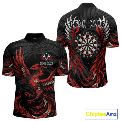 Personalized Phoenix Dartboard Wings Men's Dart Shirts Custom Red And Black Darts Team Jerseys TDM4118