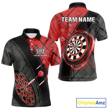 Load image into Gallery viewer, Grunge Red Black Dartboard Light Men Darts Polo &amp; 1/4 Zip Custom Dart Shirt For Team Dart Jersey TDM4125
