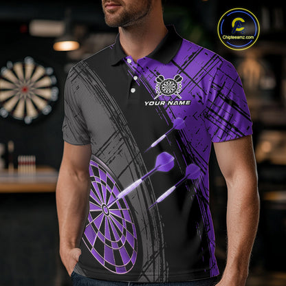 Grunge Purple Black Dartboard Light Men Dart Polo & 1/4 Zip Custom Dart Shirt For Team Dart Jersey TDM4126