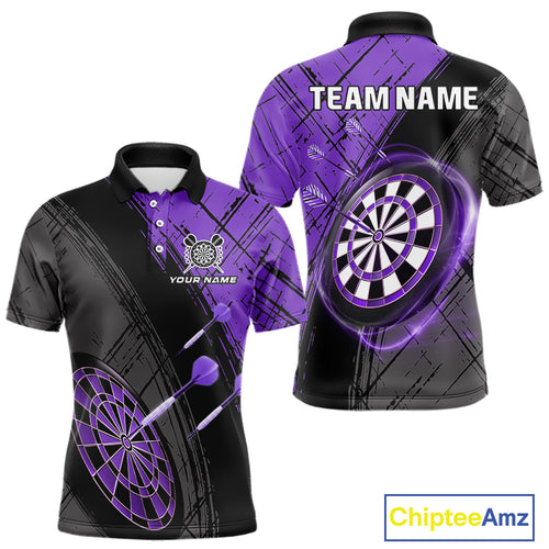 Grunge Purple Black Dartboard Light Men Dart Polo & 1/4 Zip Custom Dart Shirt For Team Dart Jersey TDM4126