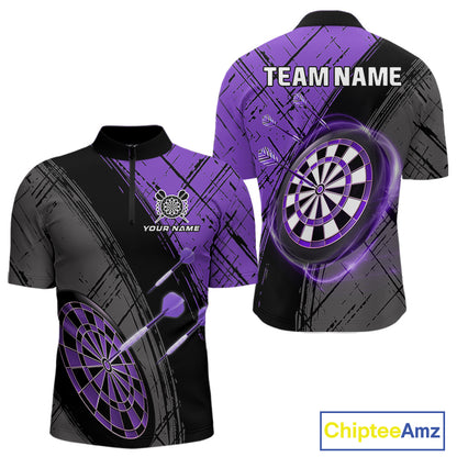 Grunge Purple Black Dartboard Light Men Dart Polo & 1/4 Zip Custom Dart Shirt For Team Dart Jersey TDM4126