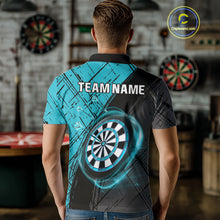 Load image into Gallery viewer, Grunge Cyan Black Dartboard Light Men Darts Polo &amp; 1/4 Zip Custom Dart Shirt For Team Dart Jersey TDM4127
