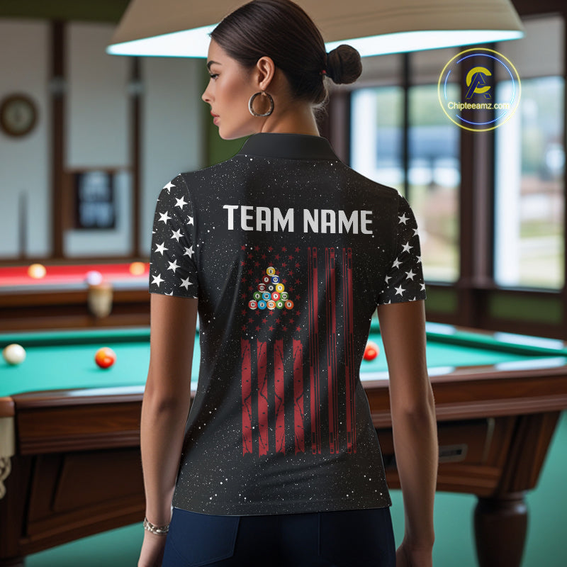Grunge USA Flag Billiard Jerseys For Women Custom Patriotic Billiard Polo & Quarter Zip Team Shirt TDM4130