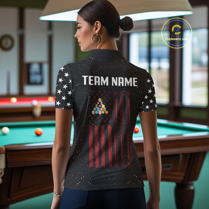 Grunge USA Flag Billiard Jerseys For Women Custom Patriotic Billiard Polo & Quarter Zip Team Shirt TDM4130