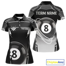 Load image into Gallery viewer, Black And Grey 8 Ball Pool Lights Billiard Polo &amp; 1/4 Zip For Women Custom 3D Billiard Team Jerseys TDM4132
