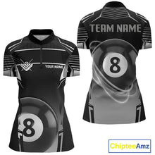Load image into Gallery viewer, Black And Grey 8 Ball Pool Lights Billiard Polo &amp; 1/4 Zip For Women Custom 3D Billiard Team Jerseys TDM4132