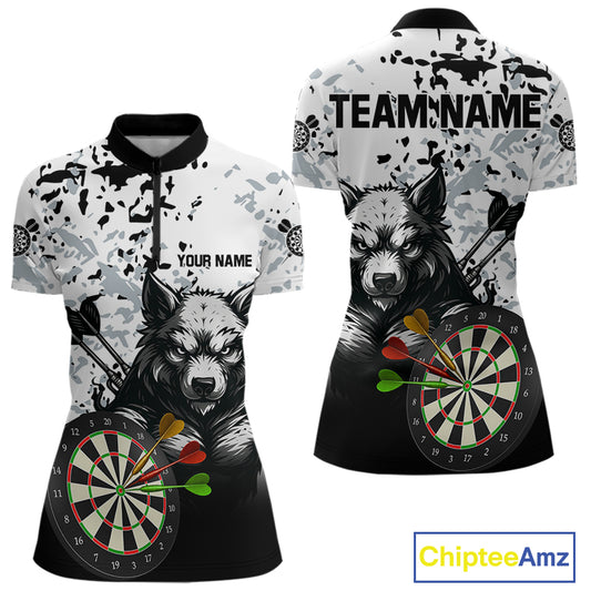 Personalized Grunge White Black Funny Wolf Darts Shirt For Women Custom Team Darts Jersey Outfit TDM4494