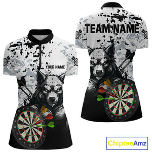 Personalized Grunge White Black Funny Wolf Darts Shirt For Women Custom Team Darts Jersey Outfit TDM4494