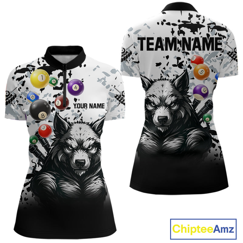 Personalized Grunge White Black Funny Wolf Billiard Shirt For Women Custom Pool Balls Team Jersey TDM4495