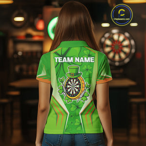 Green Luckiest Shamrock Women's Darts Shirt Custom St Patrick Day Darts Jersey Team Polo & 1/4 Zip TDM4745
