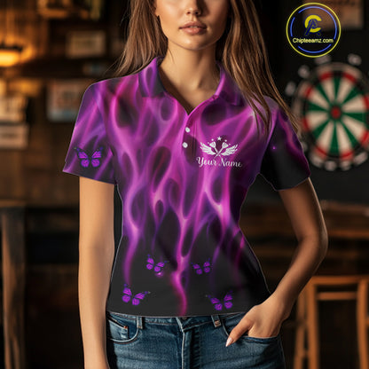Personalized Pink Flaming Butterflies Darts Shirt For Women Custom Darts Jersey, Funny Darts Gift TDM4749