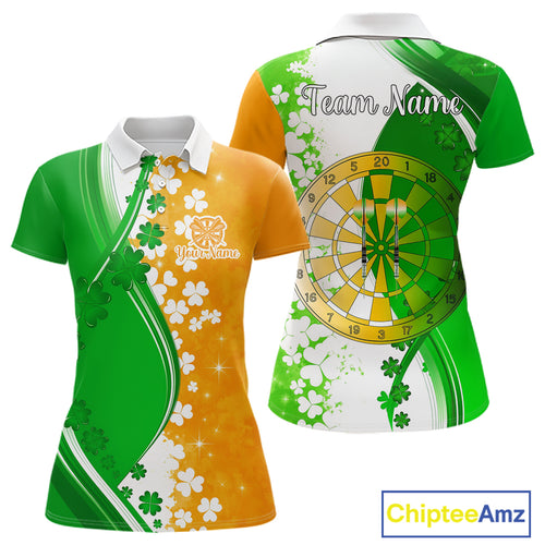 Green And Orange Glowing Shamrock Luckiest Dart Shirts For Women Custom St Patrick Day Darts Jersey TDM4750