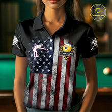 Load image into Gallery viewer, Grunge American Flag Eagle 9 Ball Billiard Polo &amp; 1/4 Zip Custom Women&#39;s Patriotic Pool Team Jersey TDM4516