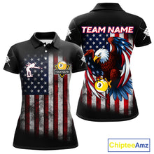Load image into Gallery viewer, Grunge American Flag Eagle 9 Ball Billiard Polo &amp; 1/4 Zip Custom Women&#39;s Patriotic Pool Team Jersey TDM4516