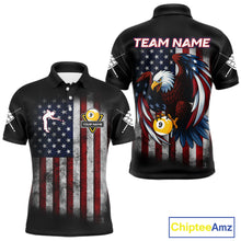 Load image into Gallery viewer, Grunge American Flag Eagle 9 Ball Billiard Polo &amp; 1/4 Zip Custom Men&#39;s Patriotic Pool Team Jersey TDM4516