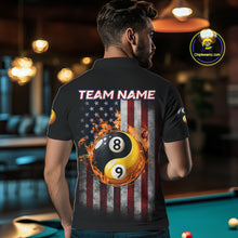 Load image into Gallery viewer, Grunge American Flag 8 &amp; 9 Ball Yin-Yang Billiard Polo &amp; 1/4 Zip Custom Pool Team Jersey For Men TDM4517