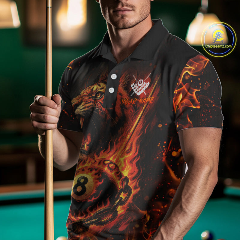 Personalized 8 Ball Chain Flame Tiger Billiard Shirt For Men, Pool Jerseys Polo & 1/4 Zip TDM4395