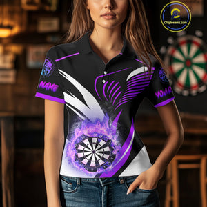 Personalized Purple Flame Dartboard Custom Darts Shirt For Women, Darts Jerseys Team Polo & 1/4 Zip TDM4404
