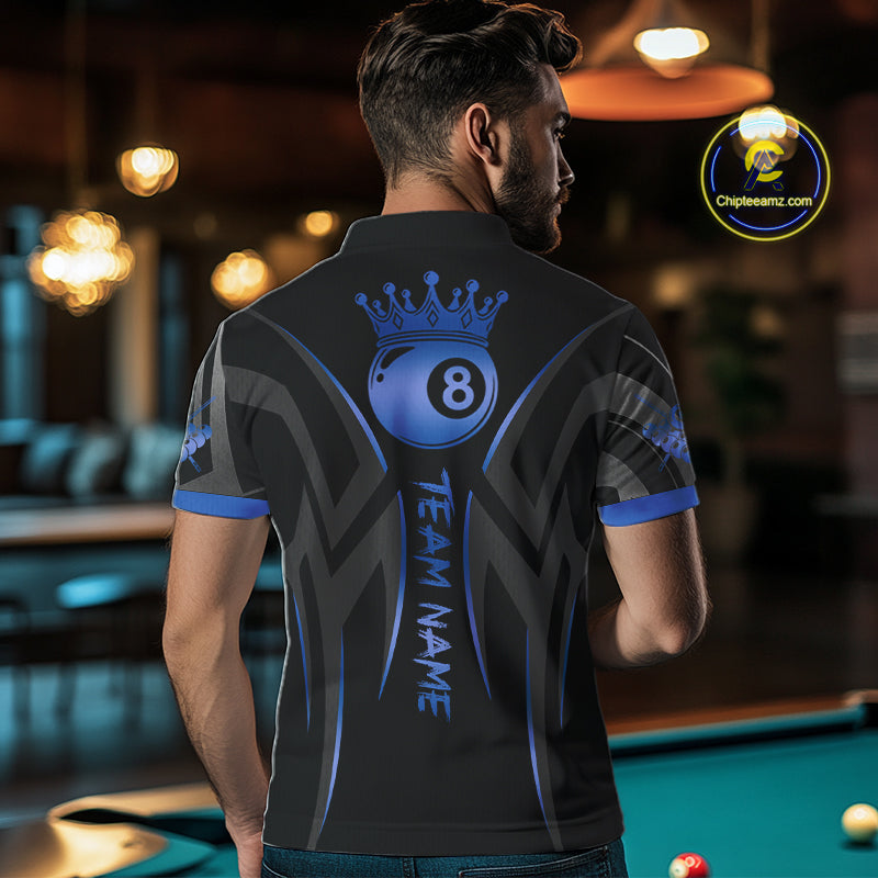 Black And Blue 8 Ball Crown Tribal Billiard Shirt For Men Custom Pool Team Jersey Polo & 1/4 Zip TDM4417