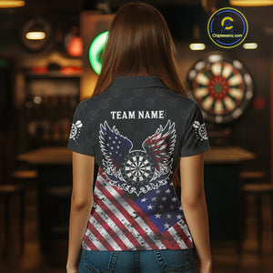 Personalized American Flag Dartboard Wings Darts Shirt For Women, Patriotic Darts Team Jerseys TDM4434