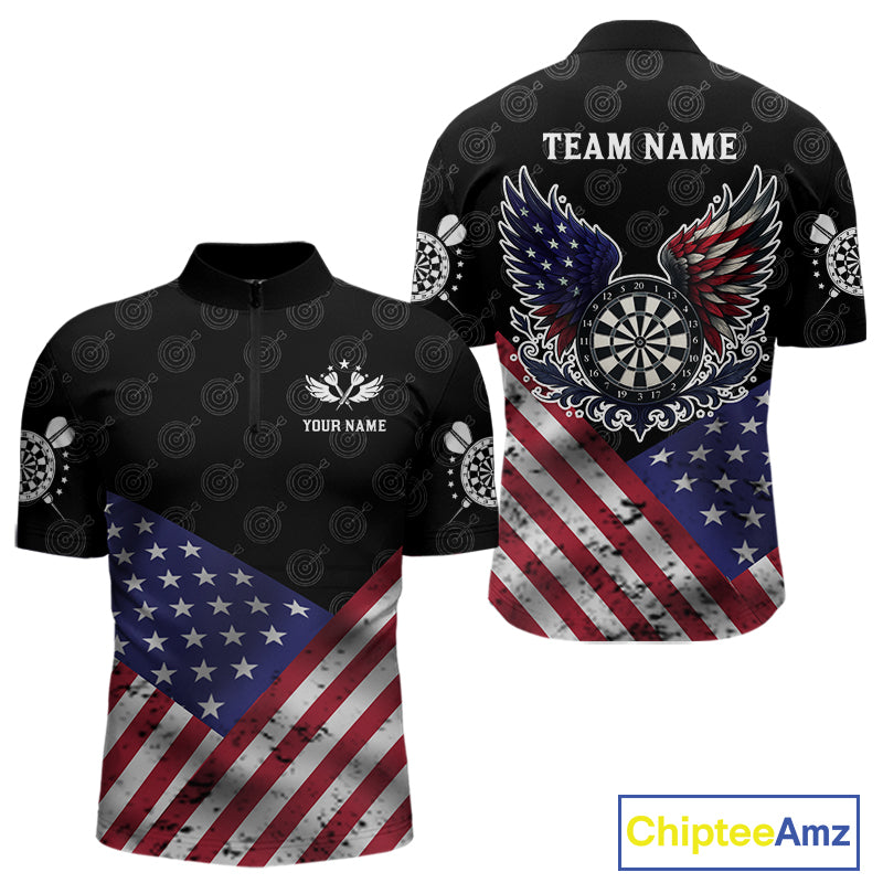 Personalized American Flag Dartboard Wings Darts Shirt For Men, Patriotic Darts Team Jerseys TDM4434