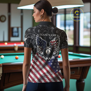Personalized American Flag 8 Ball Wings Billiard Shirt For Women, Patriotic Pool Team Jerseys TDM4435