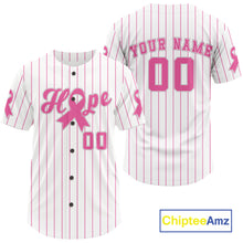 Load image into Gallery viewer, Pink Ribbon Pinstripe Baseball Jersey Custom Breast Cancer Awareness Baseball Shirt For Men NYN0874