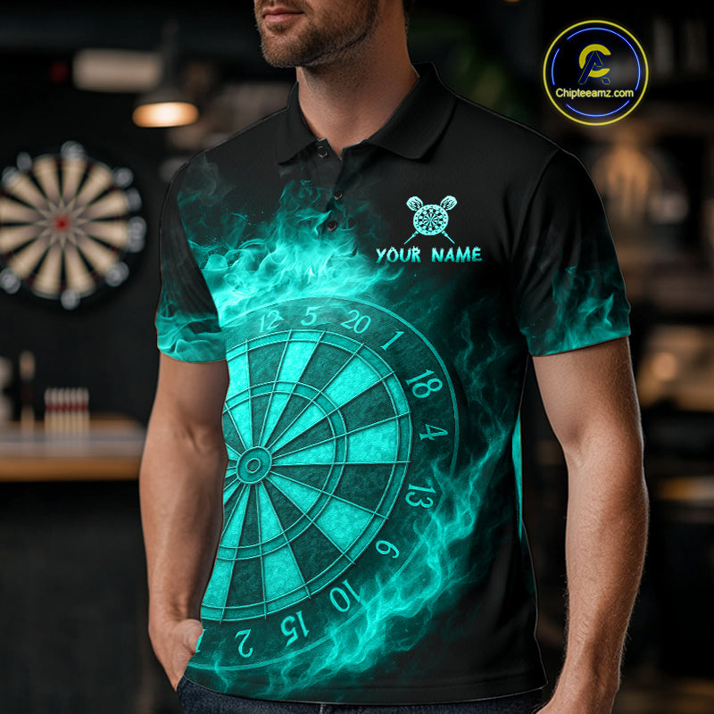Personalized 3D Turquoise Dartboard Dragon Flame Dart Shirts For Men Custom Darts Team Jerseys TDM4313