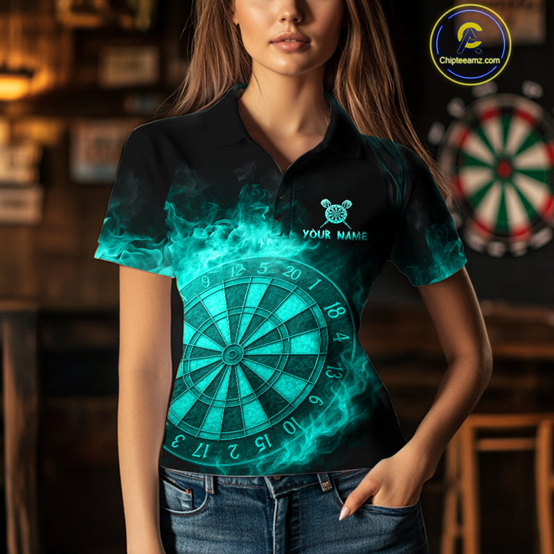 Personalized 3D Turquoise Dartboard Dragon Flame Dart Shirts For Women Custom Darts Team Jerseys TDM4313