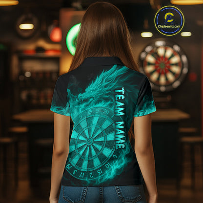 Personalized 3D Turquoise Dartboard Dragon Flame Dart Shirts For Women Custom Darts Team Jerseys TDM4313