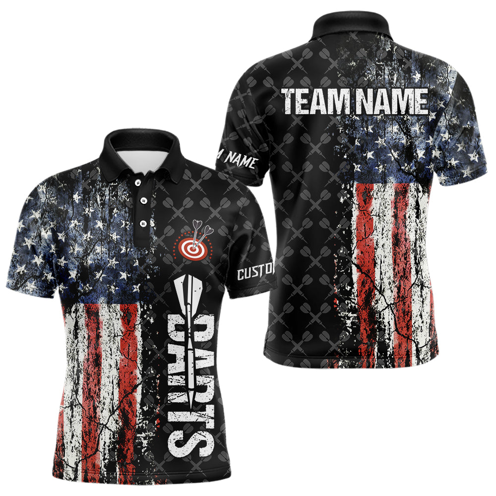 Grunge Vintage American Flag Custom Retro Dart Shirts For Men, Pride Team Patriotic Dart Jerseys TDM3693