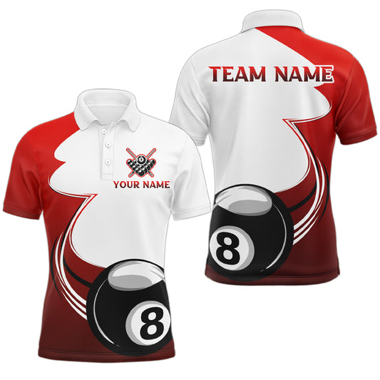 Personalized Billiard Tournament Sport Shirts, 8 Ball Pool Billiard Team Jersey For Men |Red TDM1778