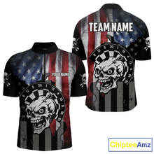 Load image into Gallery viewer, Personalized Funny Skull American Flag Dart Shirt For Men Custom Patriotic Darts Team Jerseys TDM4172