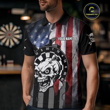 Load image into Gallery viewer, Personalized Funny Skull American Flag Dart Shirt For Men Custom Patriotic Darts Team Jerseys TDM4172