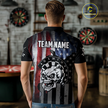 Load image into Gallery viewer, Personalized Funny Skull American Flag Dart Shirt For Men Custom Patriotic Darts Team Jerseys TDM4172