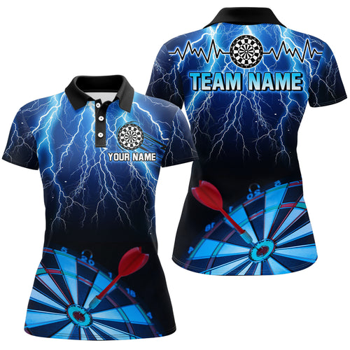 Personalized Blue Dartboard Thunder Lightning 3D Women Darts Shirts Custom League Darts Team Shirts TDM1995