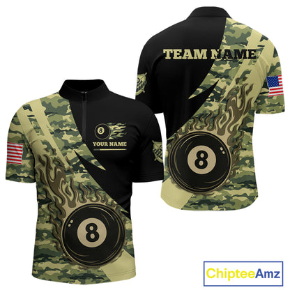 Personalized Flame 8 Ball Pool Military Green Camo Billiard Shirts For Men Custom Pool Team Jersey TDM4187