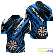 Load image into Gallery viewer, Blue Dartboard Flame Custom Dart Shirts For Men, Darts Team Jerseys Polo &amp; Quarter Zip Shirts TDM4004