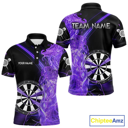 Custom Black And Purple Flame Darts Shirts For Men, Darts Team Jerseys Polo & Quarter Zip Uniform TDM4017