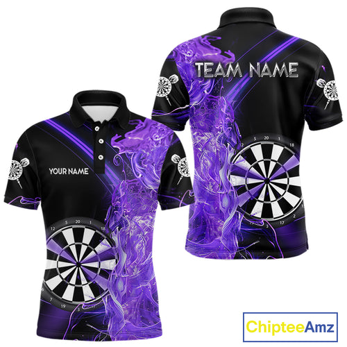 Custom Black And Purple Flame Darts Shirts For Men, Darts Team Jerseys Polo & Quarter Zip Uniform TDM4017