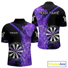 Load image into Gallery viewer, Custom Black And Purple Flame Darts Shirts For Men, Darts Team Jerseys Polo &amp; Quarter Zip Uniform TDM4017
