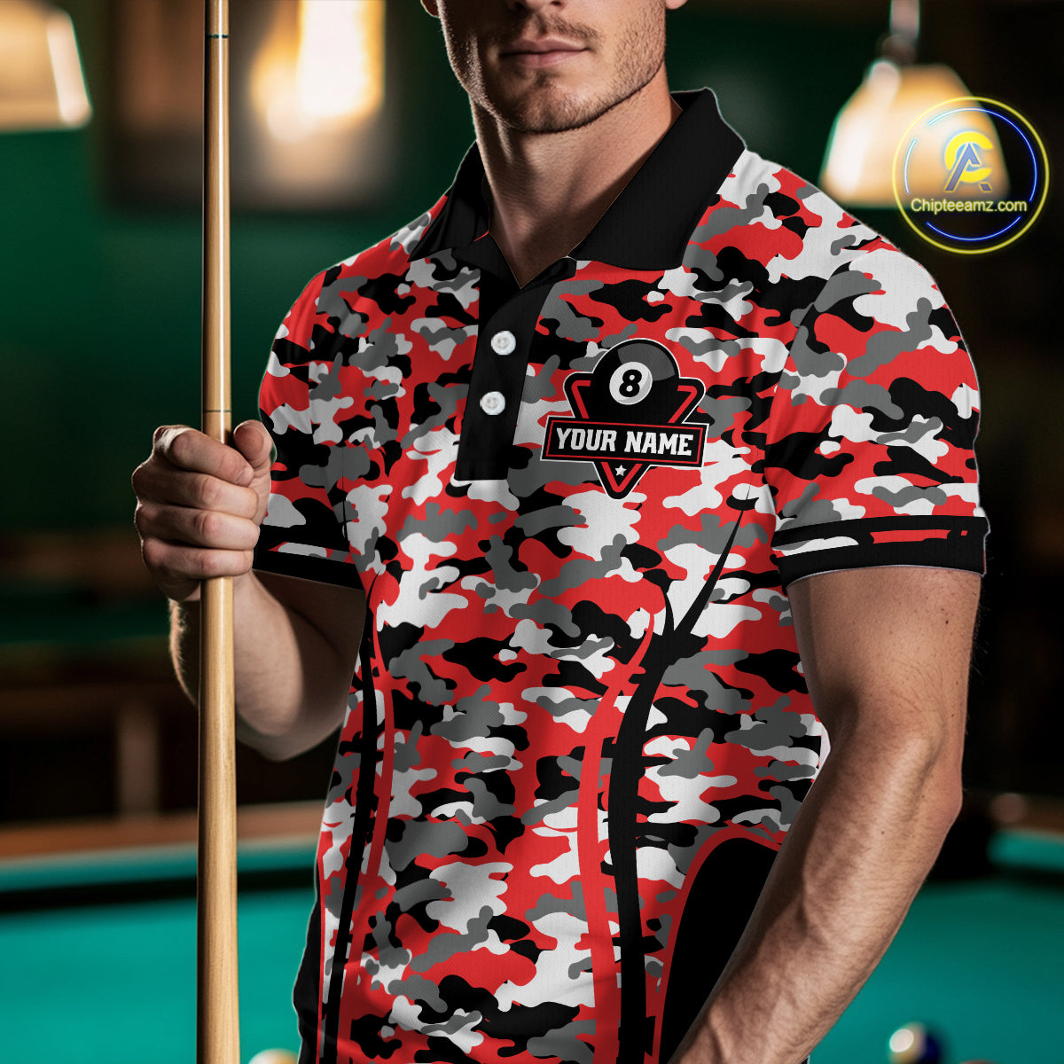 Custom Red Camouflage 8 Ball Pool Billiard Shirt For Men, Billiard Jersey Outfit, Pool Team Shirt TDM4204
