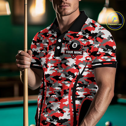 Custom Red Camouflage 8 Ball Pool Billiard Shirt For Men, Billiard Jersey Outfit, Pool Team Shirt TDM4204