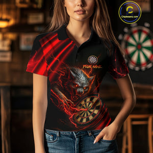Personalized Red Thunder Lightning Wolf Darts Shirt For Women Custom Dart Team Jersey Polo & 1/4 Zip TDM4383