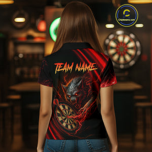 Personalized Red Thunder Lightning Wolf Darts Shirt For Women Custom Dart Team Jersey Polo & 1/4 Zip TDM4383