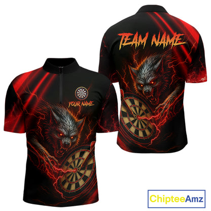 Personalized Red Thunder Lightning Wolf Darts Shirt For Men Custom Dart Team Jersey Polo & 1/4 Zip TDM4383