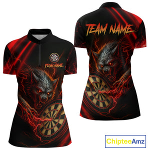 Personalized Red Thunder Lightning Wolf Darts Shirt For Women Custom Dart Team Jersey Polo & 1/4 Zip TDM4383
