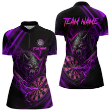 Load image into Gallery viewer, Personalized Purple Thunder Lightning Wolf Darts Shirt For Women, Darts Team Jersey Polo &amp; 1/4 Zip TDM4384
