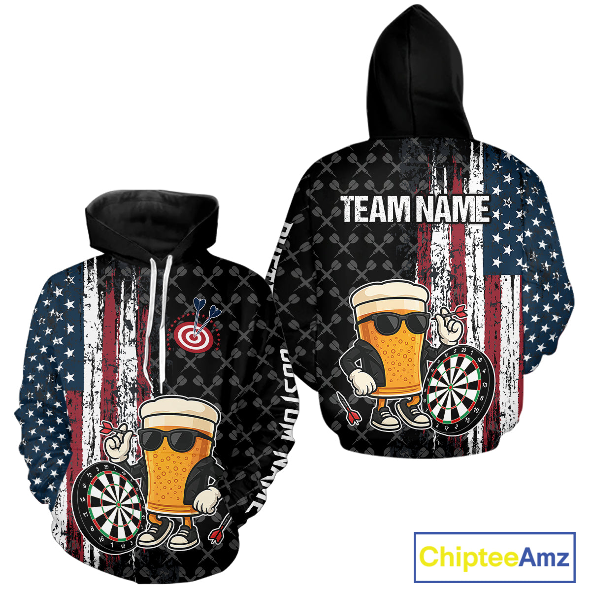 Vintage Grunge American Flag Funny Beer Darts Hoodie Custom Patriotic Darts Team Shirt TDM4616