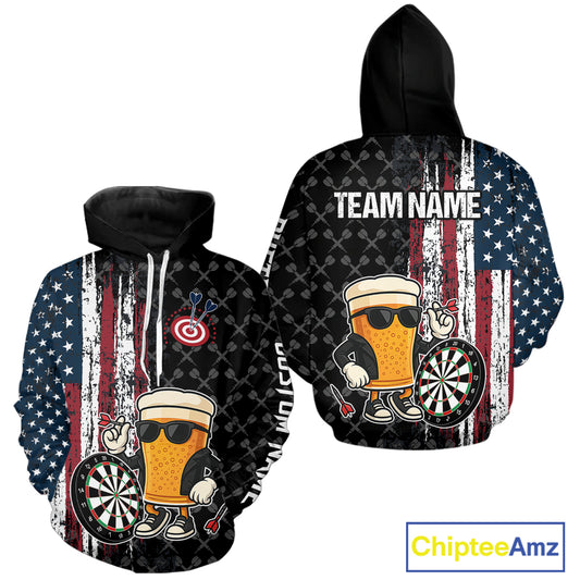 Vintage Grunge American Flag Funny Beer Darts Hoodie Custom Patriotic Darts Team Shirt TDM4616